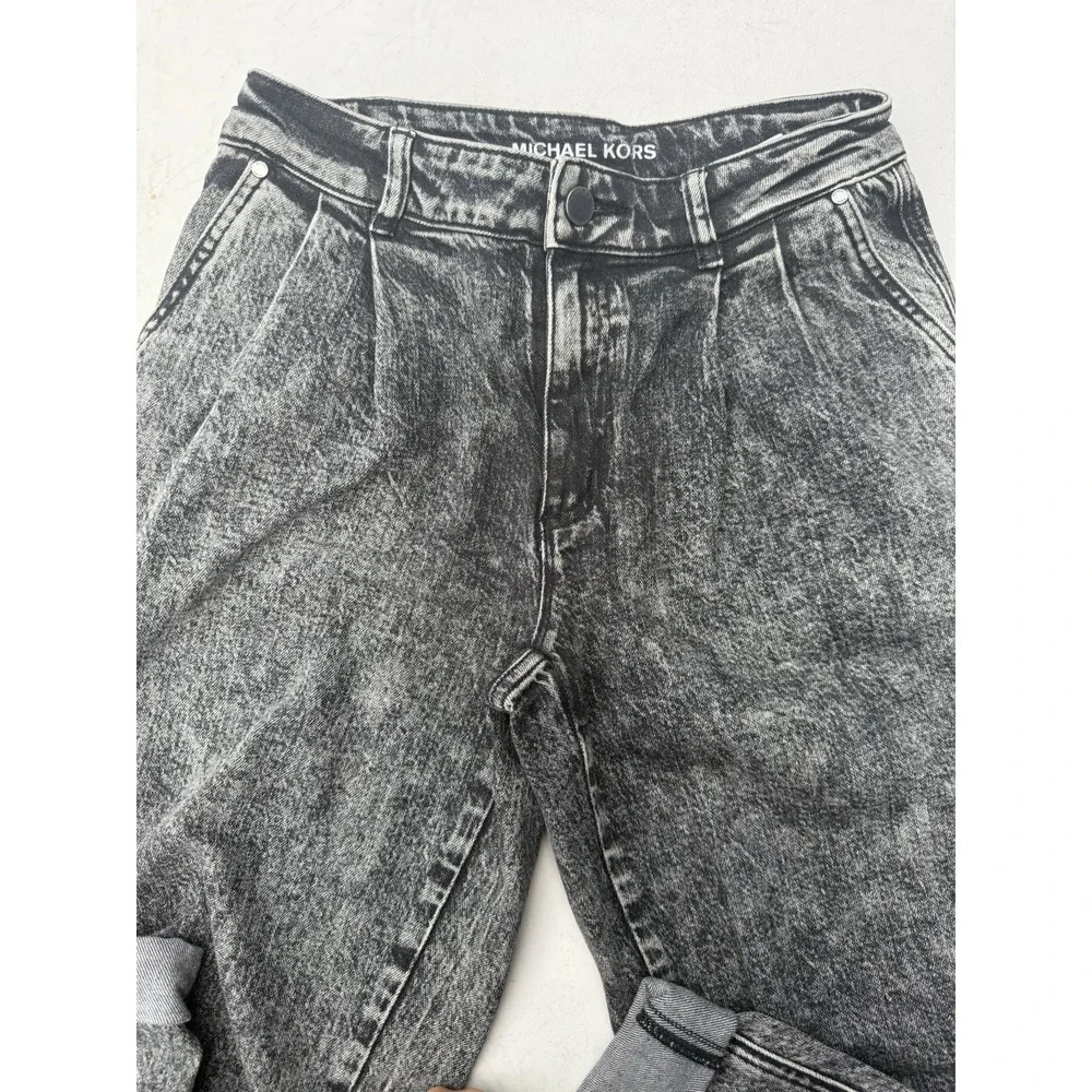 Michael Kors Acid Wash Pleated Straight  Tapered Jeans Mom 80s 90s Wide Leg EUC